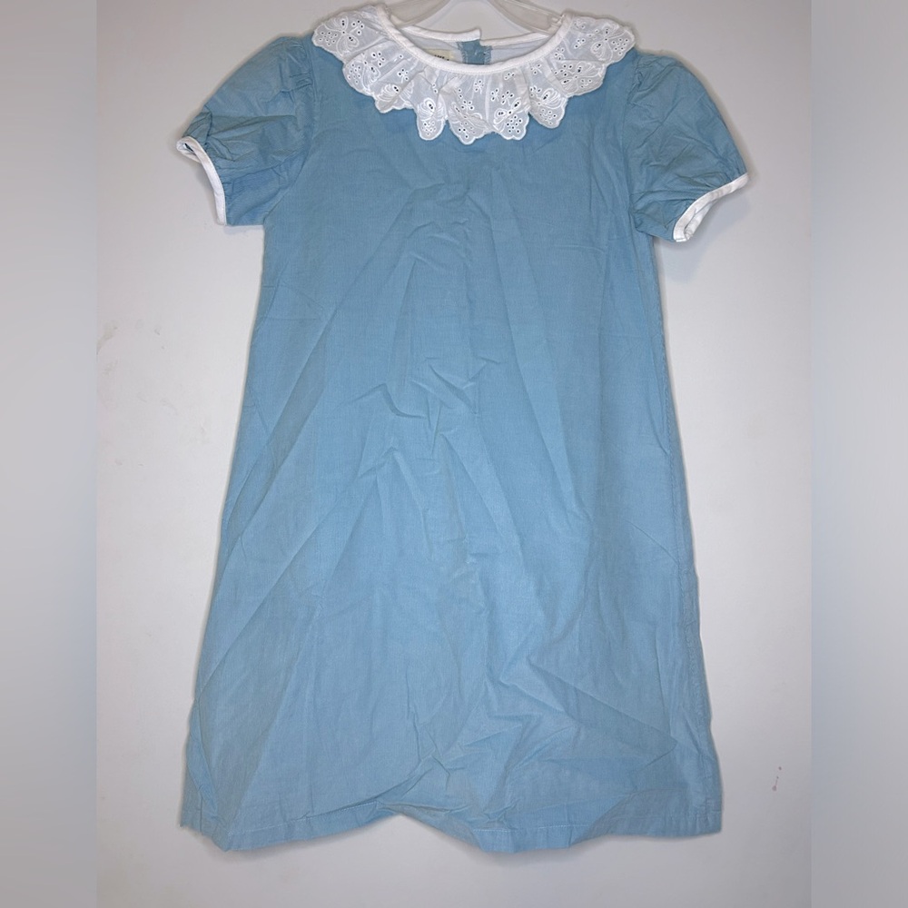 The Oaks Apparel girls 12 blue Elise dress with Lace Trim 100% Cotton Lined